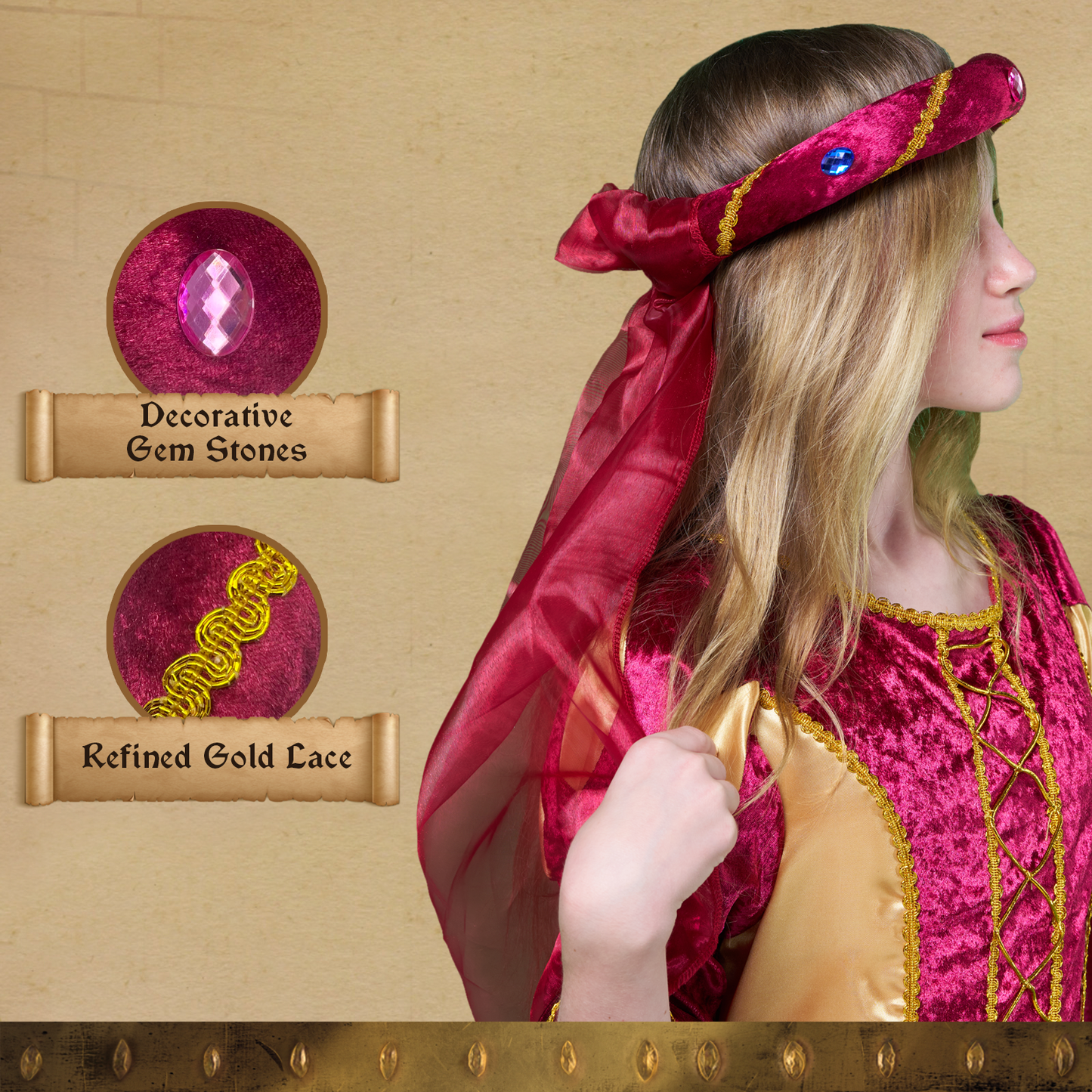 3712/8 MEDIEVAL TIARA ROSALIN BURGUNDI
